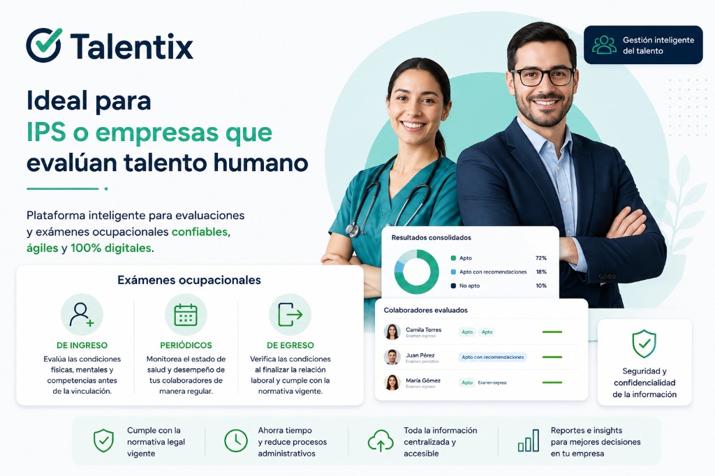 Banner de salud ocupacional: IPS y empresas que evalúan exámenes de ingreso, periódicos y de egreso con Talentix