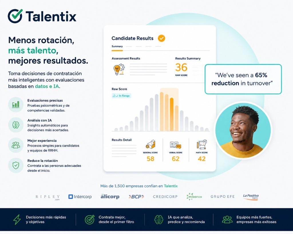 Resultados de candidato con puntuaciones y compatibilidad para decisiones de contratación